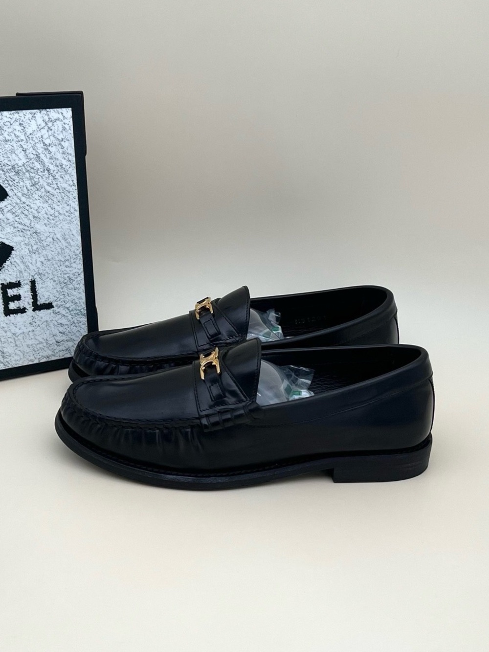 Celine Black Leather Penny Loafers with Gold-Tone Horsebit